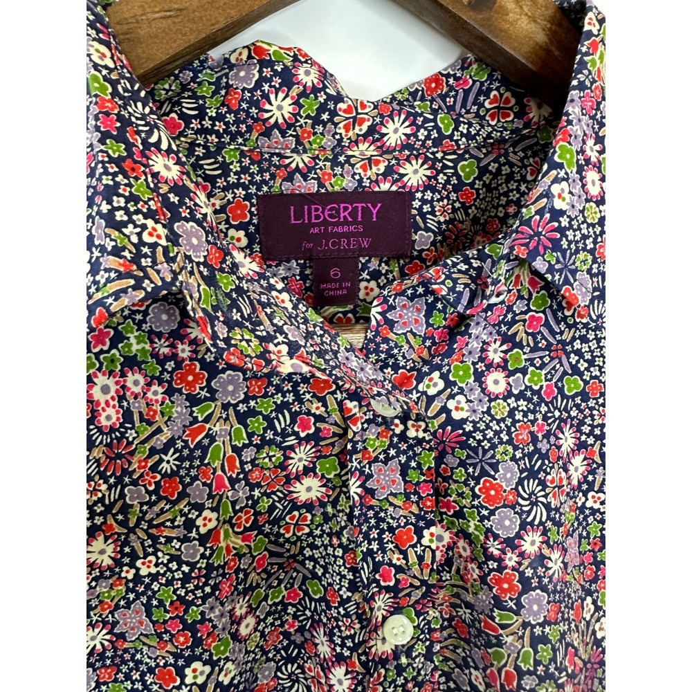 J.Crew Liberty Kayoko Floral Indigo Sunset Perfect Shirt G0534 Women's Size 6 - Picture 3 of 11